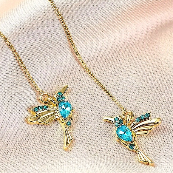 Hummingbird Gold Zircon Threader Earrings - Picture 2 of 3